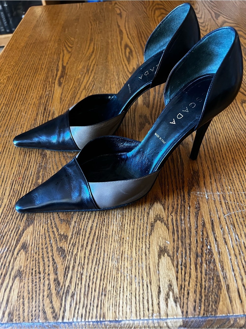 Escada Black and Brown Pointed-Toe D'Orsay Stiletto Pumps